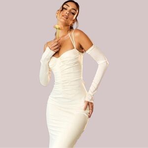 'Nanoushka' Ivory Satin Midi Dress -L *86
